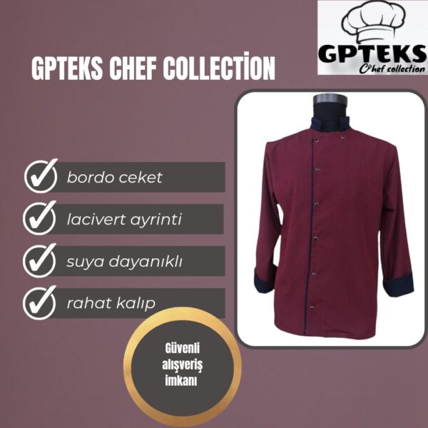 GPTEKS Aşçı Bordo Ceket Lacivert Ayrıntılı