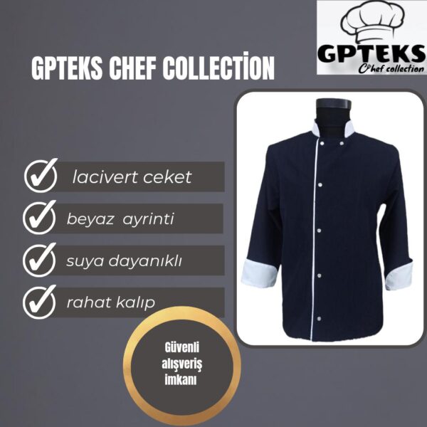 GPTEKS Aşçı Lacivert Ceket Beyaz Ayrıntılı