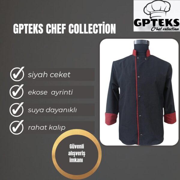 GPTEKS Aşçı Siyah Ceket Ekose Ayrıntılı