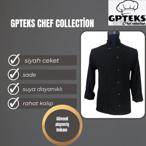 GPTEKS Aşçı Sade Siyah Ceket