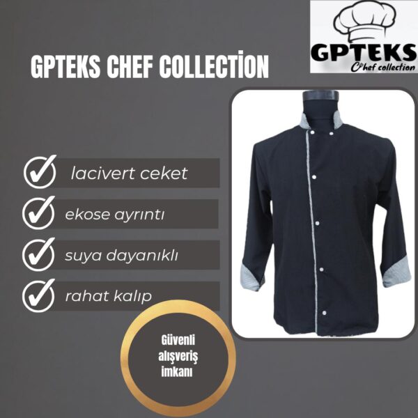 GPTEKS Aşçı Lacivert Ceket Ekose Ayrıntılı
